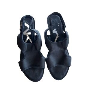 Anne Klein Sport Wedge Sandals Black Fabric 8.5 90s Minimalist Gorpcore Comfort
